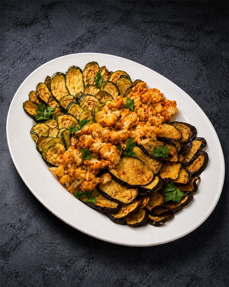 Gebratene Gemüseplatte mit Aubergine und Gemüse