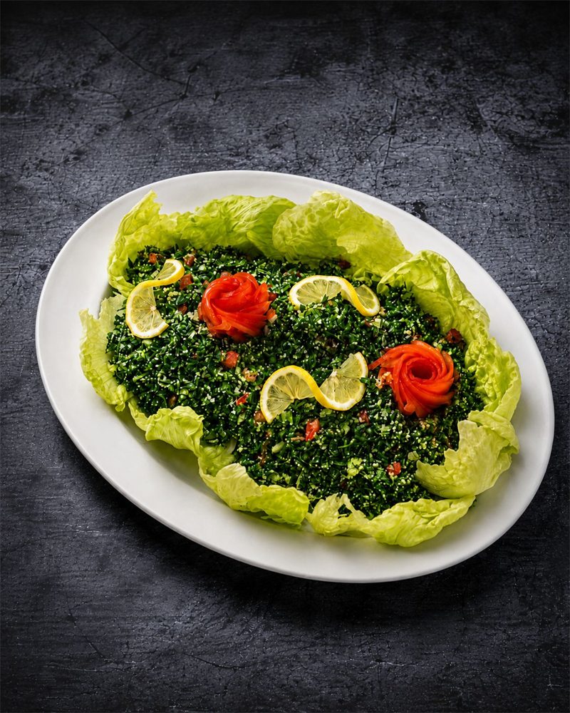Tabouleh-Platte mit Salat und Zitrone